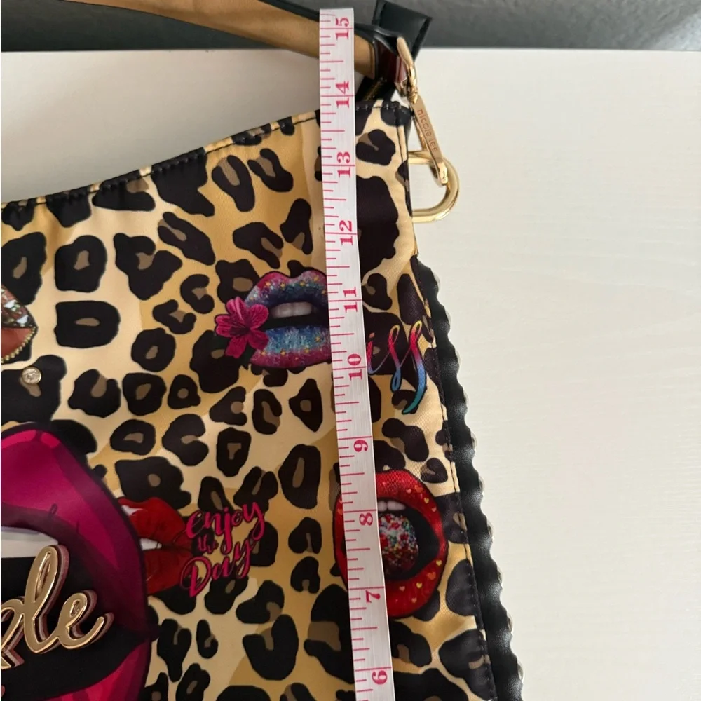 Nicole Lee Multicolor Lips and Leopard Hobo Bag